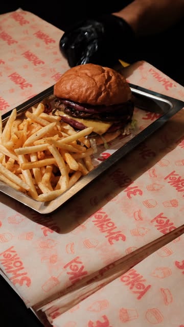 3 Monkey burger ve patates kızartması servisi