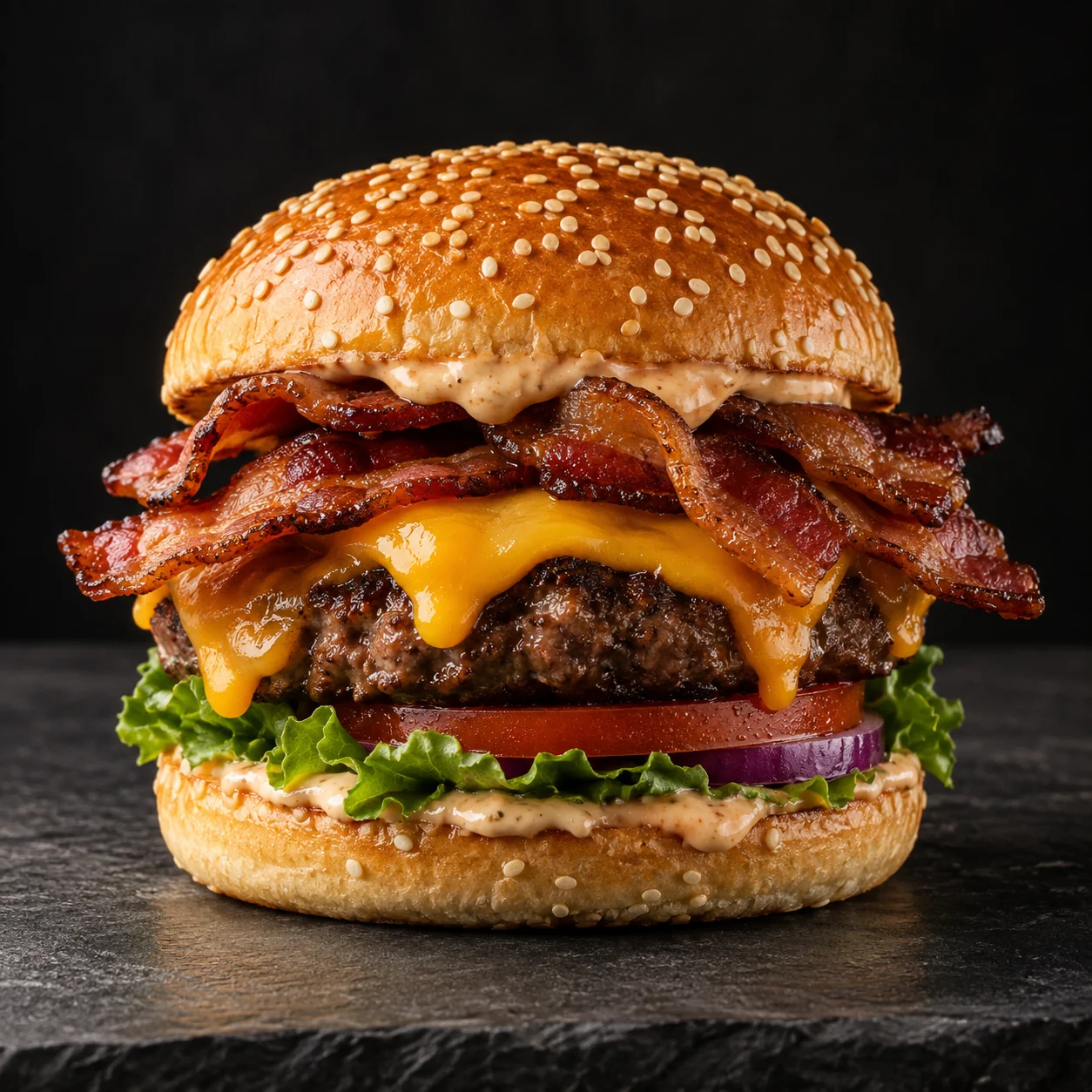 Dana bacon ve cheddar peynirli burger konsepti
